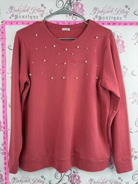 Studio 1886 sweater pearls beaded embroidered red Coral Crewneck Sweatshirt